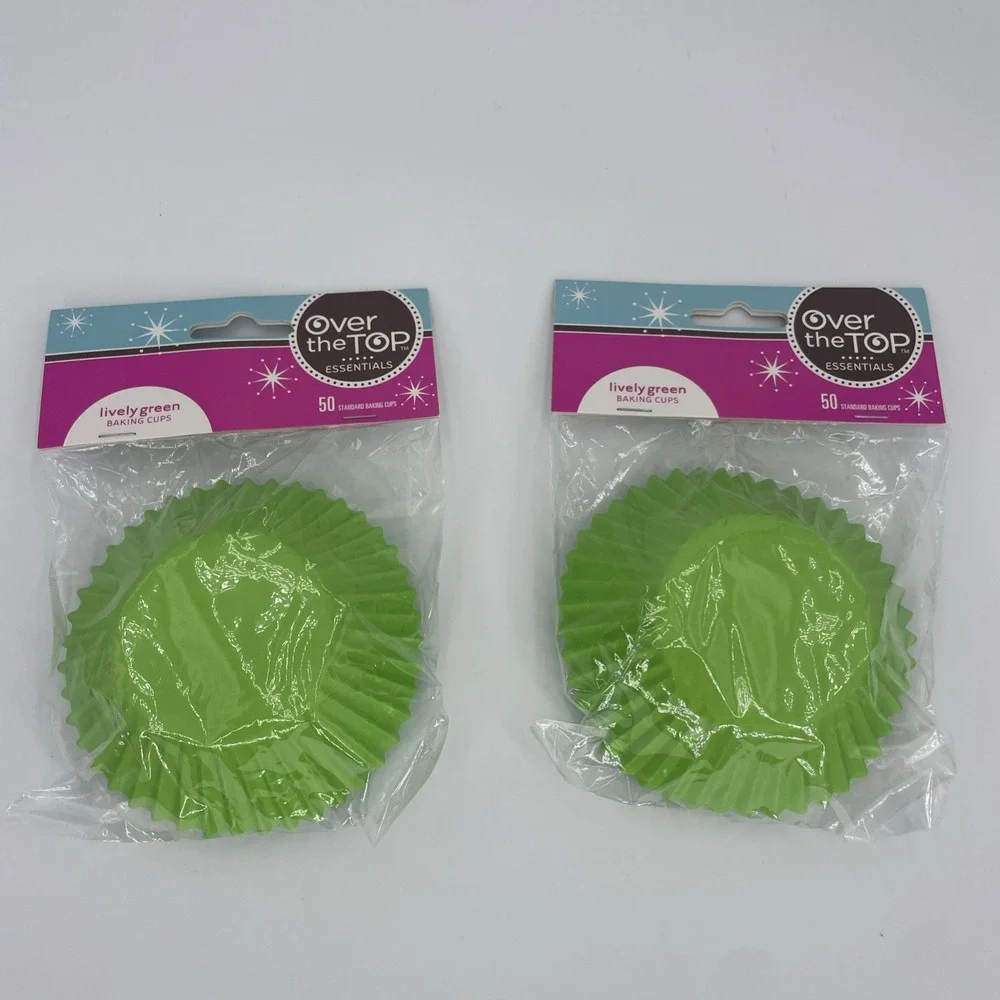 Green Cupcake Liners 100 Count Baking Cups (2) Packs of 50- Over The Top-New